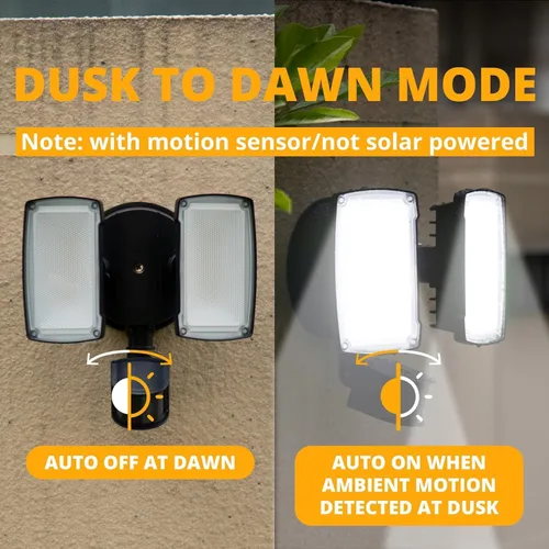 Vista 4 de UME - Luz LED de 19 W con sensor de movimiento para inundación al aire libre, 2 cabezales ajustables, 2000 lm, 5000 K, impermeable IP65, luz de Negro
