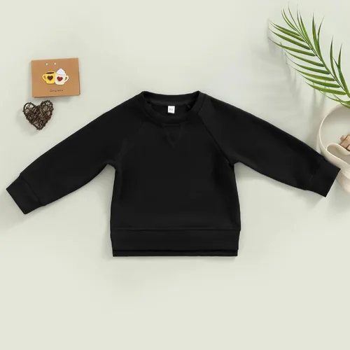Vista 60 de Sudadera unisex de algodón de color sólido para bebé, camiseta de manga larga con cuello redondo