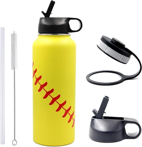 Vista 32 de Botella de agua de baloncesto de 12 onzas, botella de agua deportiva aislada al vacío de acero inoxidable con popote y 2 tapas, botella de agua