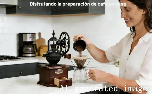Vista 3 de Molinillo de café manual de la mano del estilo de la vendimia, molinillo de café manual con la manija, molino de rodillos