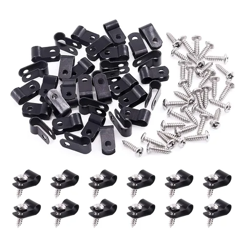 Vista 18 de Swpeet Paquete de 120 clips de cable tipo R de nailon negro de 1/2 pulgada, clips de sujeción de cable de montaje de tornillo de nailon con 120