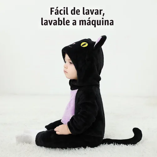 Vista 6 de OLLULL Disfraz de animal para bebé, traje unisex para niños pequeños, disfraz de Halloween Gato negro