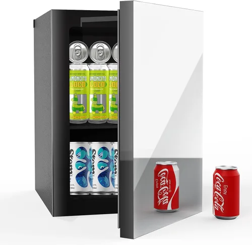 Vista 17 de Erivess Refrigerador de bebidas de 24 latas/20L y mini refrigerador para el cuidado de la piel con puerta frontal con espejo y control
