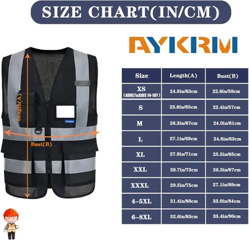 Vista 2 de A-SAFETY Chaleco de Seguridad Reflejante de Alta Visibilidad con Logo Personalizado (XS-8XL)