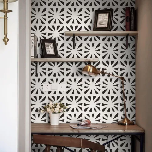 Vista 6 de Ismoon Papel tapiz autoadhesivo bohemio para despegar y pegar, papel de contacto geométrico negro y beige, 17.3 x 78.7 pulgadas, papel de pared