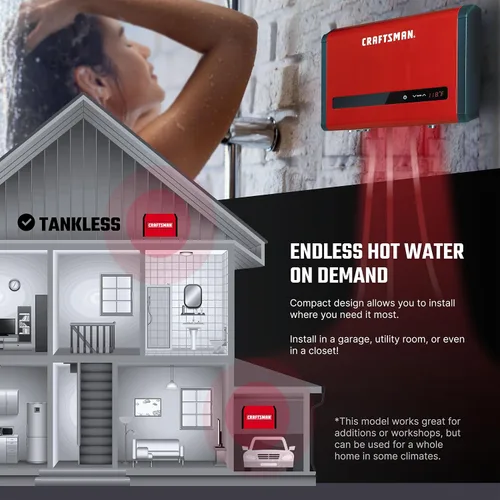 Vista 4 de CRAFTSMAN Calentador de agua eléctrico sin tanque de 24 kW, 240 voltios, 3.74 GPM, tecnología auto-modulante multiaplicación para toda la casa, agua