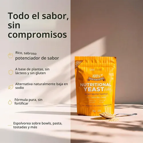 Vista 6 de Sari Foods Copos de levadura nutricional de 8 onzas, sazonador nutricional no fortificado para levadura superalimento, proteínas, sin gluten y sin