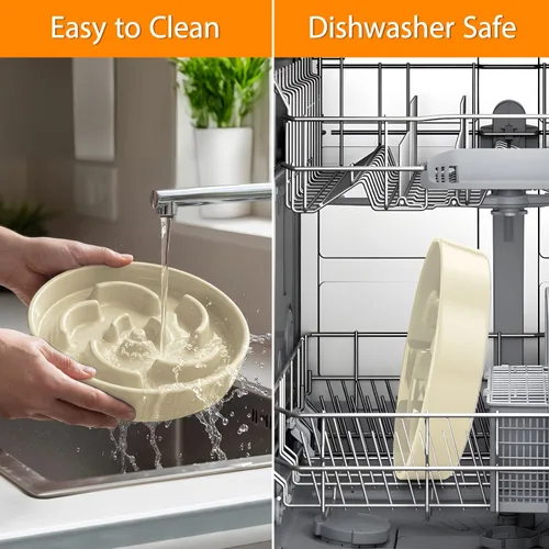 Vista 7 de Cuenco de cerámica para perros de alimentación lenta, 2 tazas de plato de Flor - Blanco