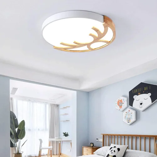 Vista 5 de Lámpara de techo redonda moderna plana redonda circular de montaje empotrado de 6500 K, lámpara de techo LED de madera, decoración de techo