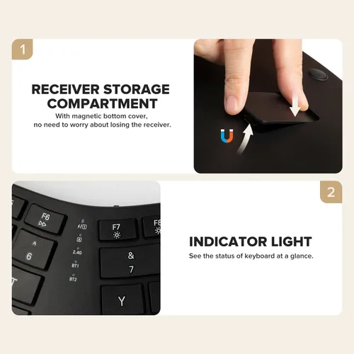 Vista 7 de DELUX Teclado inalámbrico ergonómico, teclado Ergo dividido ultrafino (GM909)