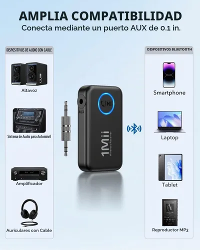 Vista 2 de 1Mii Receptor de música Bluetooth 5.3 para estéreo de coche/hogar, adaptador Bluetooth auxiliar para automóvil con control de volumen, soporta