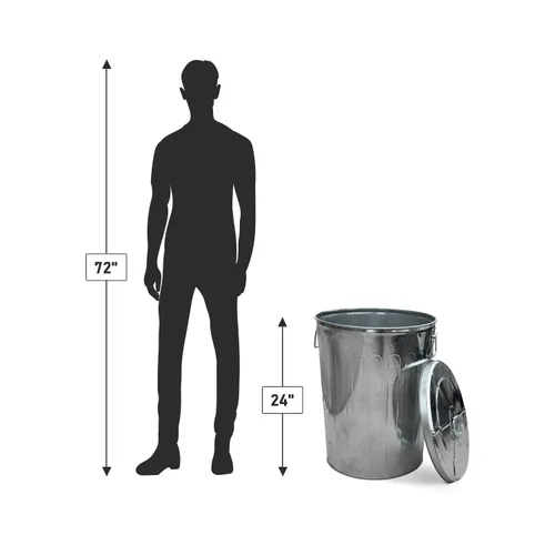 Vista 4 de Plexon Bote de basura de 20 galones con tapa, pregalvanizado, bote de basura de metal, gris, PL-20-1PK