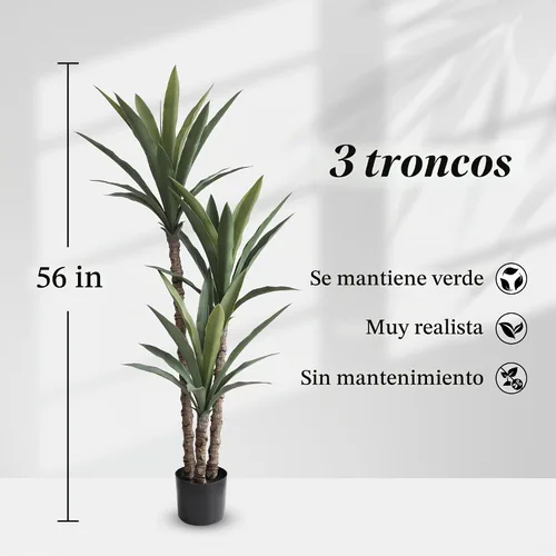 Vista 2 de momoplant Árbol de agave artificial de 4.5 pies, planta de agave artificial con 3 cabezas de seda en maceta de plástico para decoración del hogar