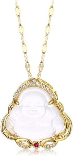 Vista 9 de COLORFUL BLING Lucky Laughing Buddha - Collar con colgante de jade verde con circonita cúbica, amuleto de piedras preciosas para mujeres y hombres