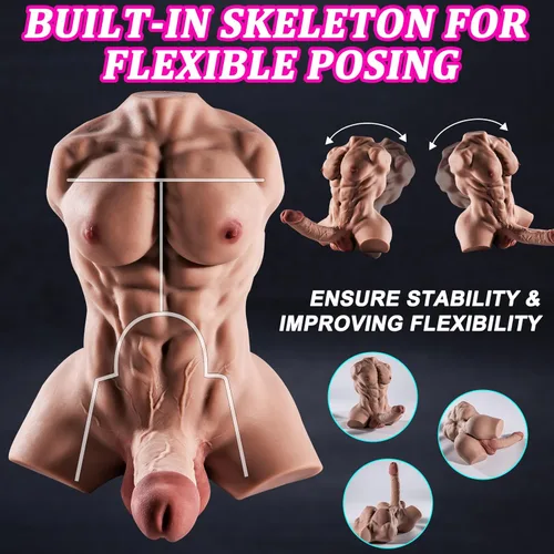 Vista 4 de Muñeca sexual muscular de torso masculino de 8.3 libras con consolador flexible, muñecas sexuales realistas con anal apretado para hombres, parejas
