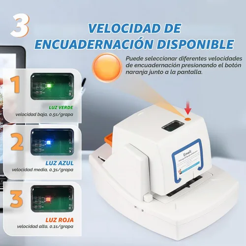 Vista 3 de Engrapadora eléctrica mejorada, capacidad de 65 hojas, velocidad de encuadernación y margen ajustable, engrapadora automática resistente que incluye