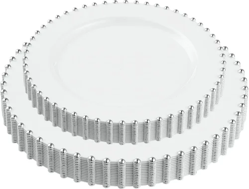 Vista 23 de Plasticpro - Juego de platos combinados de 32 piezas de plástico para cena, platos desechables de plástico elegantes y resistentes para fiestas de 7