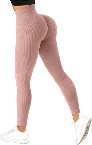 Vista 2 de SUUKSESS - Leggings acanalados de tiro alto y sin costuras para mujer, pantalones deportivos de yoga para gimnasio y entrenamiento