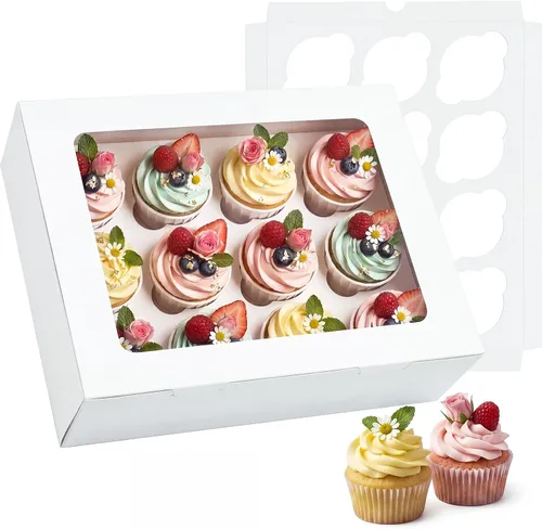 Vista 10 de Moretoes 3 cajas negras para cupcakes con ventana (12 contenedores para cupcakes)