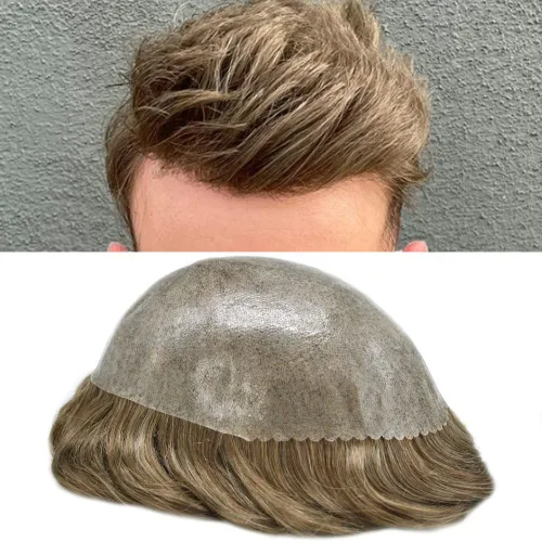 Vista 11 de Toupee - Sistema de reemplazo de cabello humano europeo completo para hombre, 0.004 in, inyección de poliuretano natural para hombres, sistema