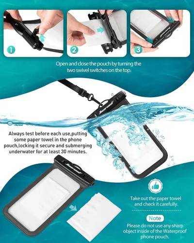 Vista 5 de Hiearcool - Funda impermeable IPX8, universal y compatible con celular iPhone 12, Pro 11, Pro Max, XS, Max, XR, X, 8, 7, Samsung Galaxy S10, S9