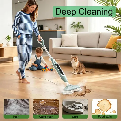 Vista 5 de Almohadillas de microfibra gris para fregar a vapor, 8 unidades, repuestos de tela de disco de trapeador reutilizables redondos, aptos