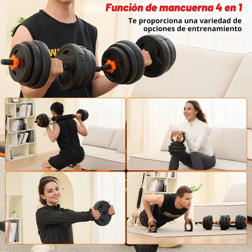 Vista 4 de Juego de mancuernas ajustables, juego de pesas de 66 libras, juego de mancuernas 4 en 1 con conector para barra, pesas rusas, soporte de flexión