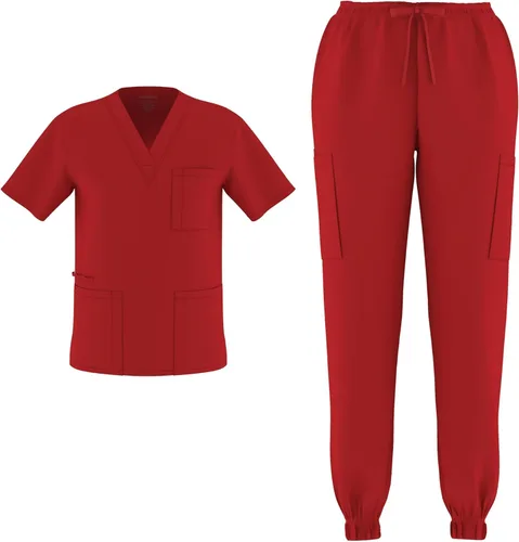 Vista 11 de Conjunto de 2 piezas unisex para hombre y mujer, para enfermería, elástico, flexible, con cuello en V Negro