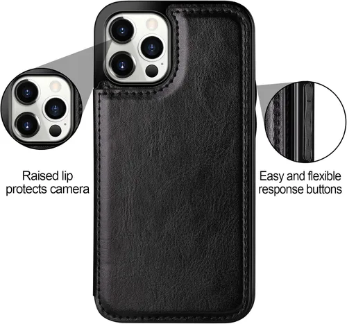 Vista 3 de HianDier Funda tipo cartera compatible con iPhone 12 Pro MAX 5G de 6.7 pulgadas, delgada funda protectora con ranura para tarjeta de crédito, funda