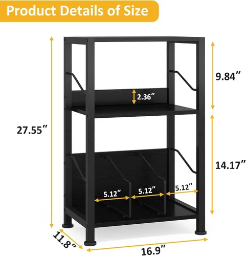 Vista 4 de Hosfais Soporte para tocadiscos de 3 niveles, discos de vinilo retro para almacenamiento de discos de vinilo para sala de estar y dormitorio (negro)