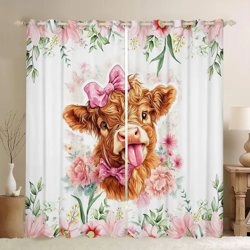 Vista 18 de Castle Fairy Daisy Florals Curtains for Living Room,Cartoon Wildflowers Window Drapes Bedroom Blackout,Retro Country Style Window Treatment Grommet