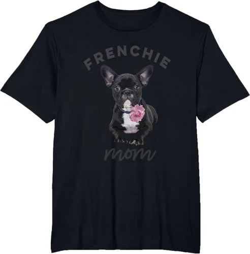 Vista 36 de Camiseta Bulldog Francés para Mujer, Frenchie Mom, Flor, Negro, S