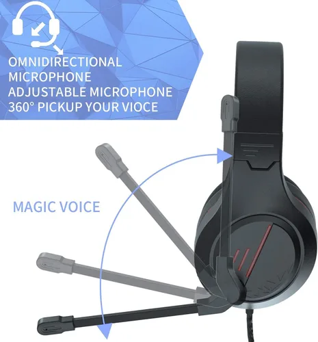Vista 4 de Anivia MH601 - Auriculares con micrófono LED con cable con micrófono de cancelación activa de ruido conector de audio estéreo de 0138in color rojo