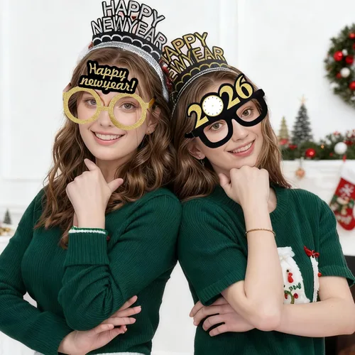 Vista 6 de obmwang 36 piezas de suministros para fiesta de Año Nuevo, incluyendo lentes de feliz año nuevo diadema y fabricantes de ruido metálico con flecos