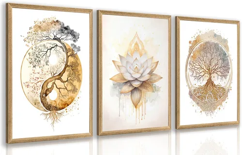 Vista 17 de GELDSTEI Arte de pared zen enmarcado, pintura moderna en lienzo de chica haciendo yoga, decoración de pared de meditación tranquila, imagen estética