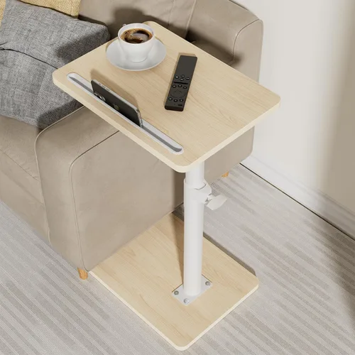 Vista 8 de YUHFERA Mesa auxiliar con bandeja para sofá - Giratoria 360°, altura ajustable, para espacios pequeños, mesa lateral para aperitivos para cama