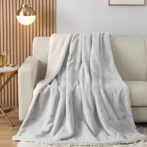 Vista 3 de COTTEBED Cálidas mantas de franela Sherpa para cama matrimonial y Queen, reversible, ultra afelpada, 580 GSM, suave y cómoda, esponjosa, manta