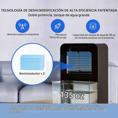 Vista 2 de Frizzlife Deshumidificador de aire, tanque de agua de 135 onzas con función purificadora, deshumidificadores pequeños silenciosos con modo