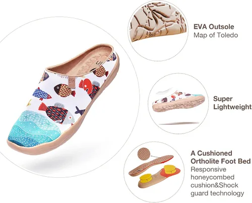 Vista 5 de Mocasines UIN para mujer, cómodos, modernos, pintados con diseños artísticos, para viajar, con punta ancha, estilo informal, Málaga
