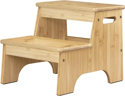 Vista 7 de Forbena Taburete de madera para fregadero de baño, taburete de inodoro blanco para niños para entrenamiento de orinal, taburete de 2 escalones