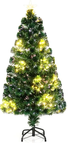 Vista 18 de Goplus Árbol de Navidad artificial de fibra óptica preiluminado de 3 pies, con luces LED multicolor y copos de nieve (3 pies)
