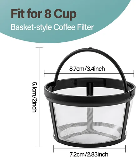 Vista 2 de Prasacco Filtros de café reutilizables de 4 a 8 tazas, cesta de filtro de café, filtro universal de repuesto, malla de nailon de seguridad, filtros