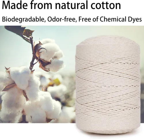 Vista 2 de Cuerda de macramé 3mm X 547 yardas sin teñir 100% algodón natural, cuerda de macramé de algodón trenzado de 4 hebras para colgantes de pared hechos