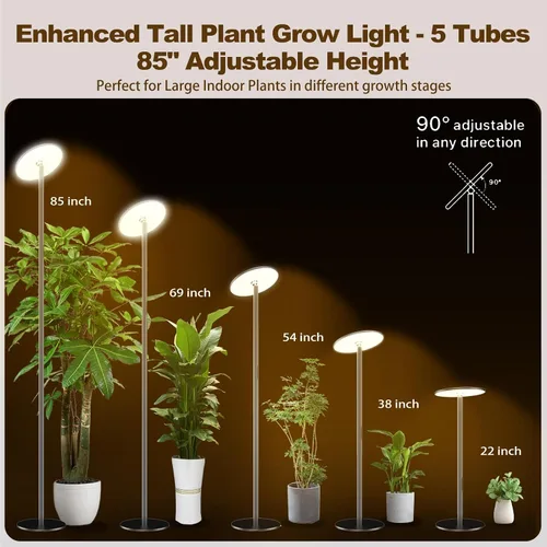 Vista 6 de Luz de crecimiento alto de espectro completo de 40 W, luz de planta de pie ajustable de 85 pulgadas para plantas de interior, regulable de 10