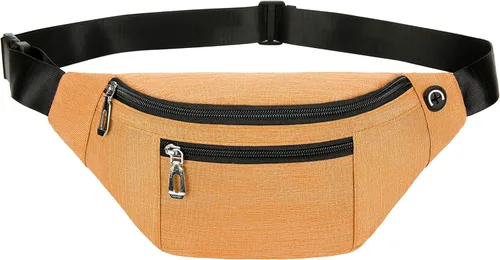 Vista 6 de Riñonera para hombres y mujeres, de moda e impermeable con cinturón ajustable, bolsas de riñonera casuales para correr, deportes, viajes. beige
