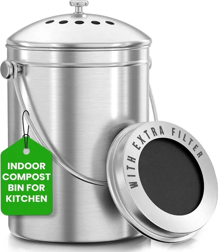 Vista 11 de Utopia Kitchen Contenedor de compostaje para encimera de cocina, cubo de compostaje de 1 galón para cocina con tapa, incluye 1 filtro de carbón