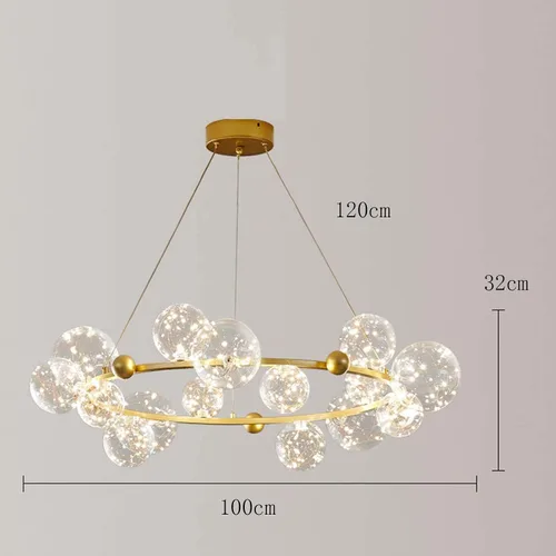Vista 2 de Modern Glass Chandelier Led Source Spherical During Light Adjustable Height Round Ceiling Light Transparent Chandelier Lamp For Living Room