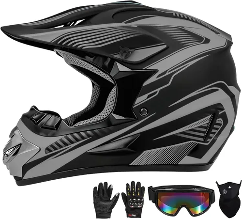 Vista 14 de Casco de motocross, ATV para jóvenes y niños, casco de motocicleta todoterreno BMX de 4 ruedas, con certificado DOT, con guantes y máscara de gafas
