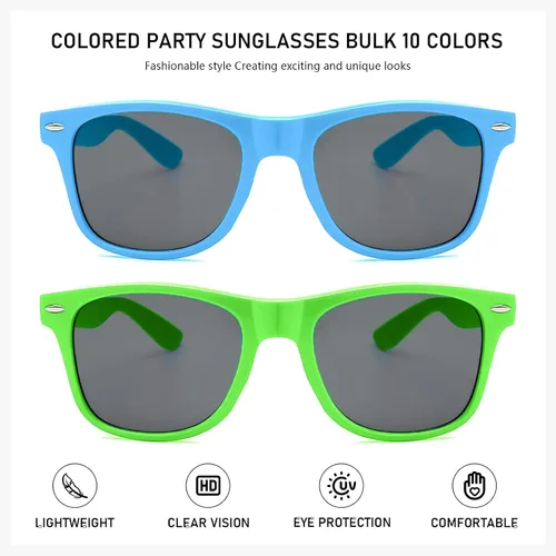Vista 5 de SUNOVELTIES Paquete de 1020 lentes de sol de fiesta de colores neón a granel, lentes tintados retro para adultos unisex
