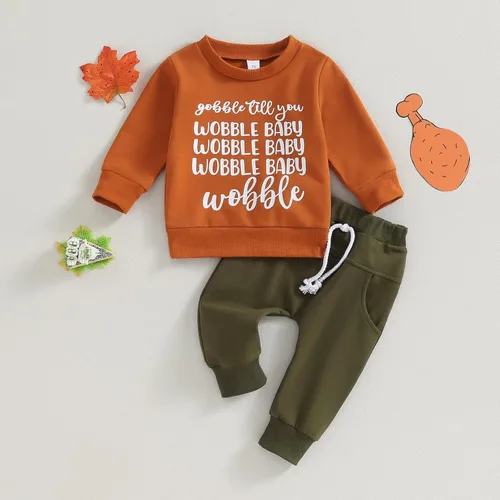 Vista 9 de Traje de Acción de Gracias para bebé, niño, sudadera de manga larga con cuello redondo y bolsillos, pantalones deportivos, 2 piezas, ropa linda